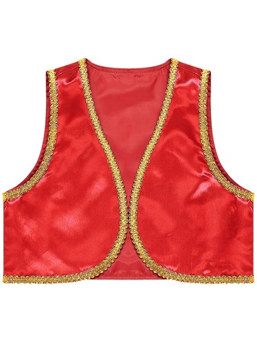 Kids Boys Arabian Prince Costume Sleeves Vest Waistcoat Performance Gold Edged - Picture 15 of 44