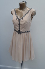 NEW LITTLE MISTRESS Nude Beige Short Crystal Embellished Chiffon Prom Dress 10