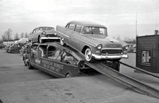 CAR HAULER LOADED with 1955 CHEVY  CARS 5x7 REPRINT