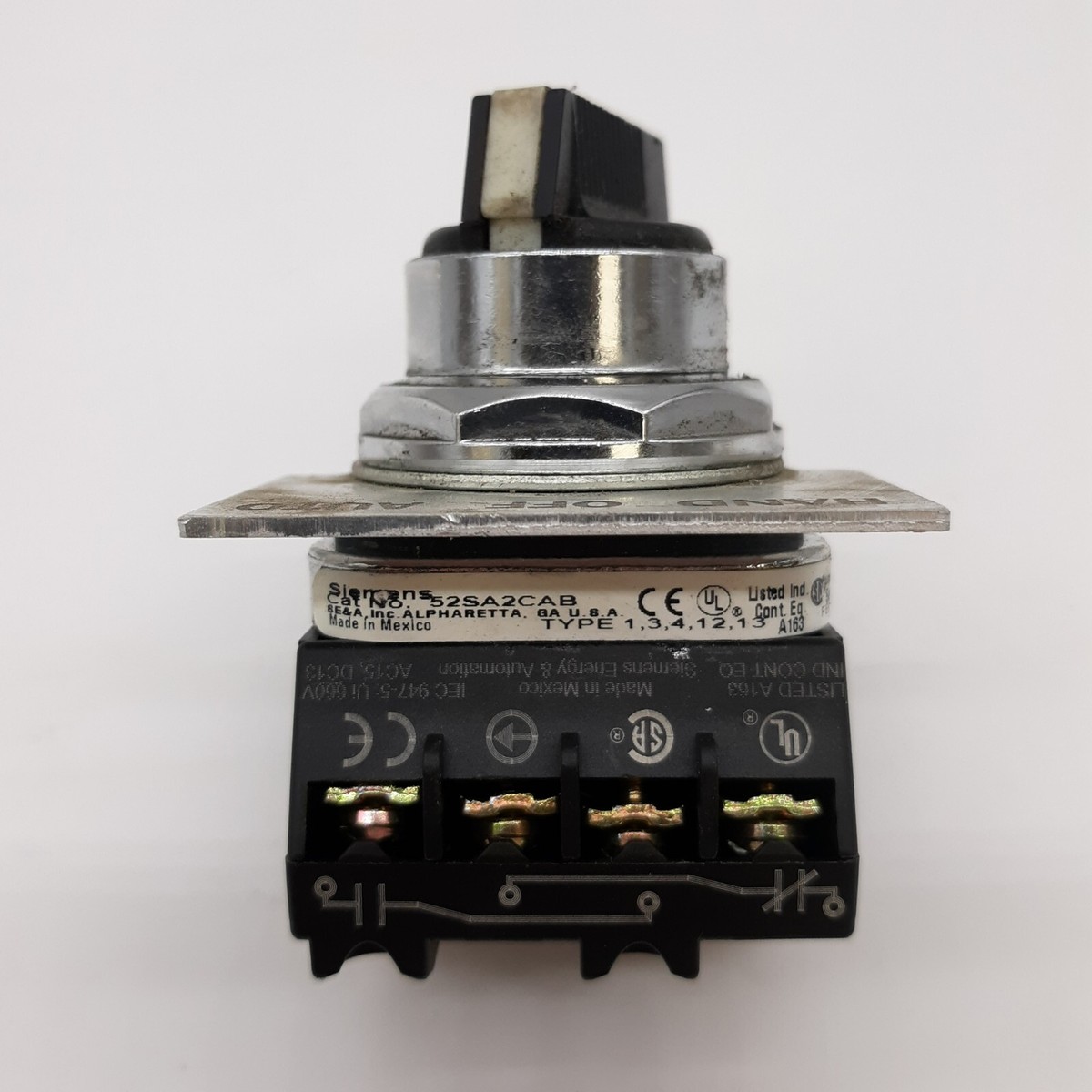 Siemens 52SA2CAB Selector Switch w/ 52BJK Contact Block | eBay