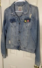 Freestyle Denim Jean Button Up Distressed Jacket Boho Skater Size XL