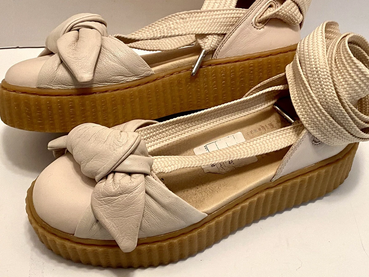 Fenty Puma Rihanna Bow Beige Leather Creeper Sandal Womens Sz 6