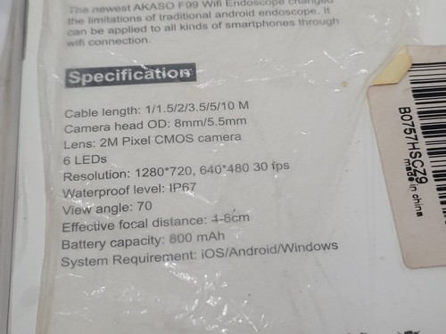 Akaso F99 8mm Industrial Endoscope Hard Wire High Definition WIFI Boroscope 10mm - Picture 8 of 8