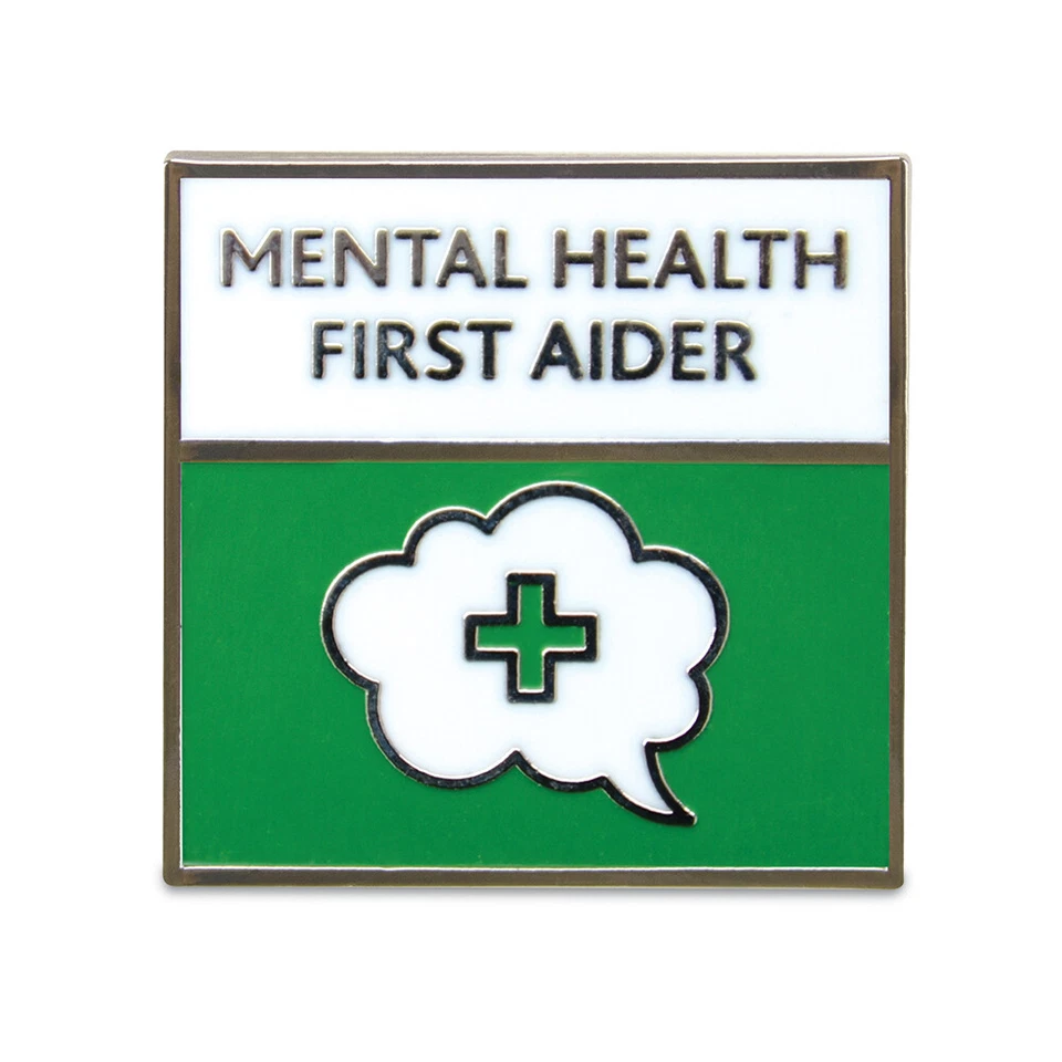 RELIANCE MEDICAL MENTAL HEALTH FIRST AIDER GREEN ENAMEL METAL BADGE - EASY IDENTIFICATION