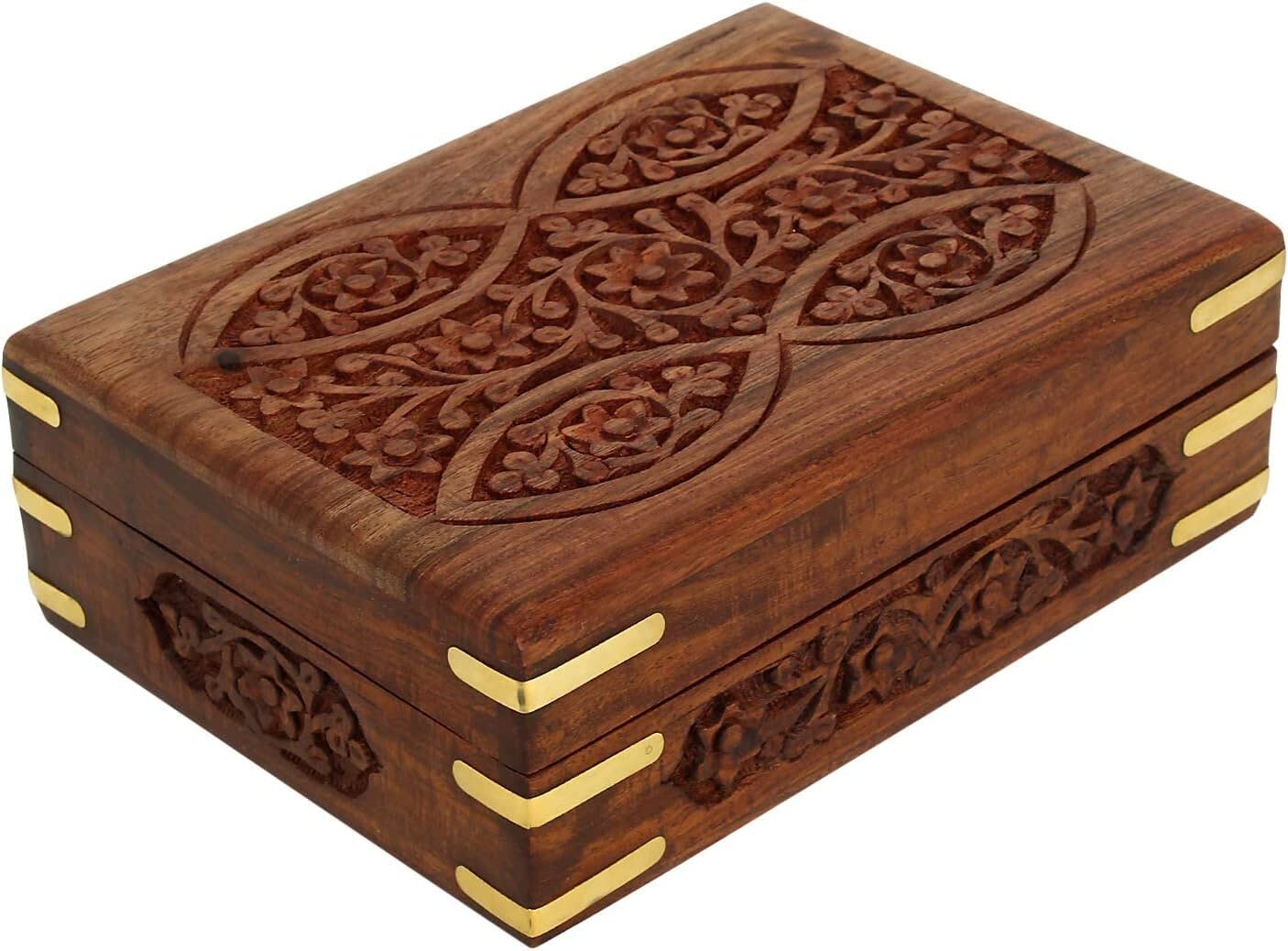 Caja De Almacenamiento De Tesoro De Madera Tallada A Mano Para Joyas