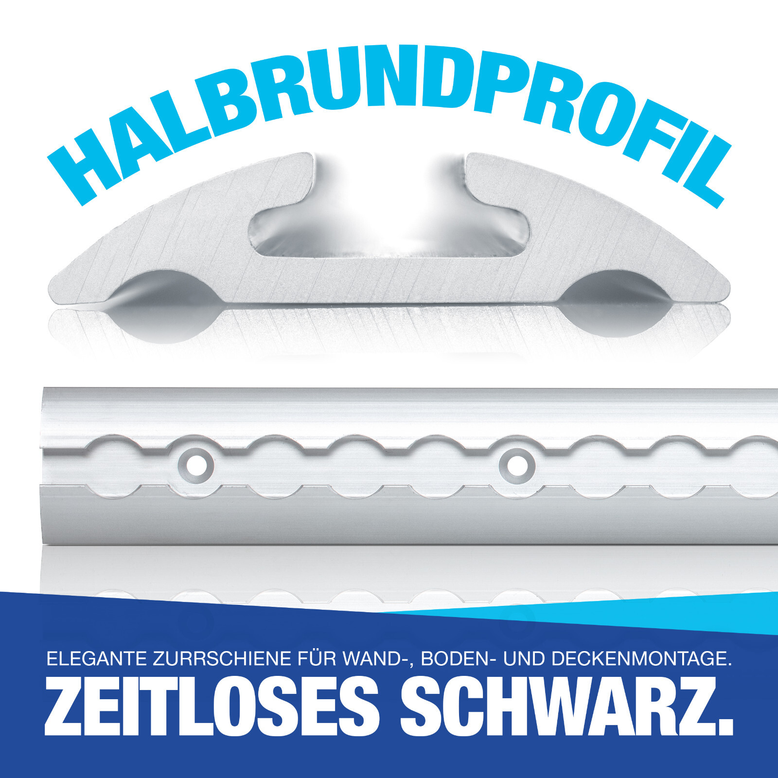 Profilés Aluminium De Fixation (Airlineschiene) – Formats Carré, Demi-rond, Aile, Longueurs 0,5m à 12m, Perçés