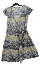 Loft Faux Wrap Dress Womens size XS Gray Tan Abstract Crossover Vneck Stretch