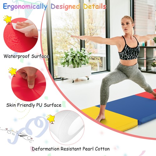 6 ft x 2 ft Portable Gymnastics Tumbling Mat Tri-Fold Folding Exercise Mat Yoga - Picture 5 of 8