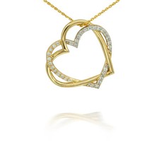 Gold Double Heart with CZ Pendant Necklace Available in Yellow/Rose/White 