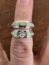 Native American Women s Navajo Handmade Opal Wedding Ring Band Set Zuni Size 9 B
