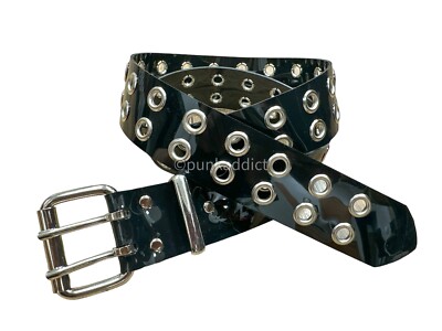 2 Row Eyelet Grommet Belt Fetish Police Heavy Duty Vinyl PVC