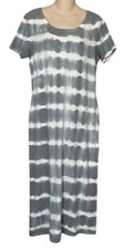 Peruvian Connection Size M Maxi Dress Grey Tie Dye Cotton Knit Short Sleev Shift