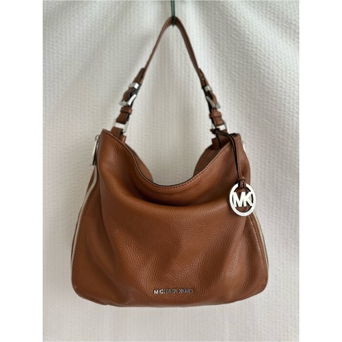 Michael Kors Crosby Brown Pebbled Leather Hobo Shoulder Crossbody Bag Gold