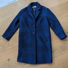 John Lewis Weekend Blue & Black Wool Blend Overcoat Long Coat Size 8 UK