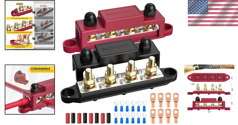 Safe Battery Bus Bar Terminal Block with 250A Max Rating - Ideal for Cars & RVs - Image 2 of 4