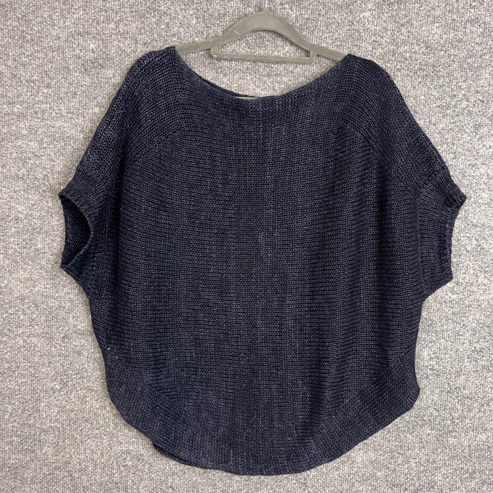 Suéter informal Vince para mujer mediano azul marino tejido de lino cuello barco Foto 2 de 4