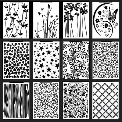 12 Stück Prägeschablone Kunststoff Prägefolder,Plastic Embossing Folders for Car