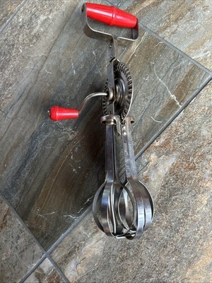 Vintage ''Blue Whirl'' Stainless Steel Manual Hand Crank Mixer Egg Beater