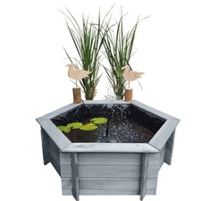 Garden Solar Pond Set Grey Raised Hexagon - 1m Width