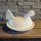 Vtg Indiana Milk Glass Chicken Hen on Nest5"x7"Covered Dish Easter Farmhouse SEE