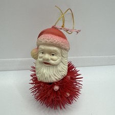Spiky Blow Mold Santa Tree Ornament red and white Vintage