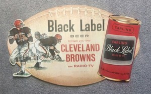 1960's Cleveland Browns Carling Black Label Beer Cardboard Advertising Sign