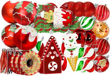 86pcs Red Green White Christmas Ball Ornaments Shatterproof Tree Decor Set