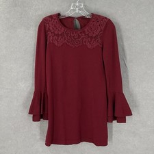 White House Black Market Sweater Dress Women Sz XS? Wine Lace Bell Sleeve Boho