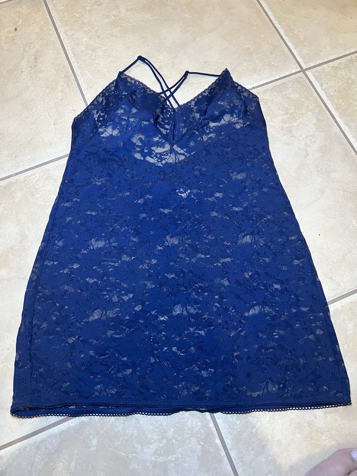 Victoria's Secret blue lace nightgown with adjustable crisscross straps Size L