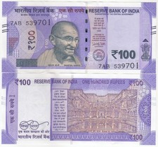 INDIA 100 Rupees 2018 s/n 7AL 372600 Uncirculated