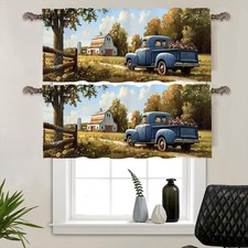 2 Panels Farmhouse Cabin Kitchen Valance Curtains for Windows, Classic Truck ...