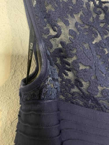 Tadashi Shoji Embroidered Illusion Lace Pintuck Jersey Navy Dress Gown Petite M - Picture 9 of 15