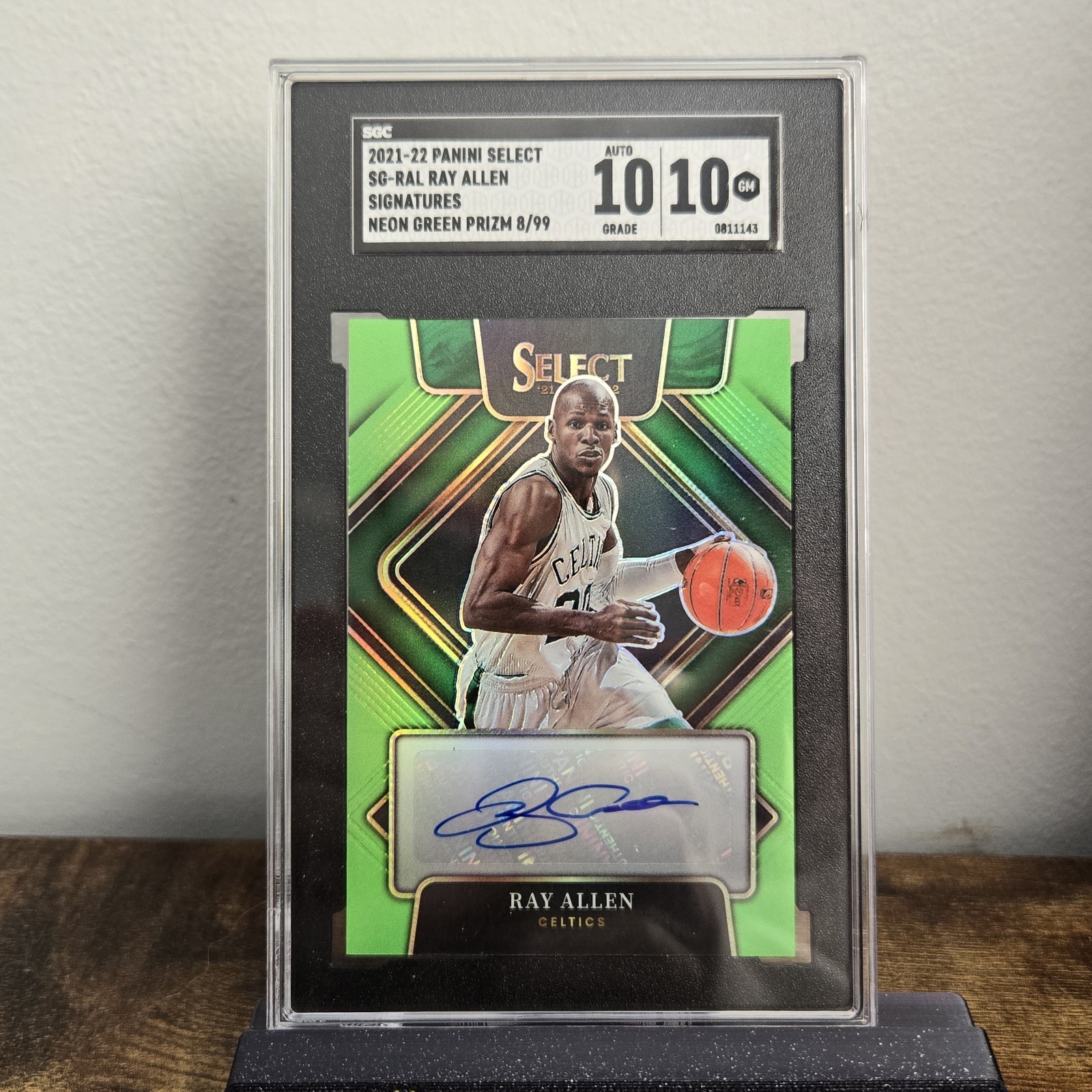 Ray Allen Autographed Signed Boston Celtics 2021 Select s Neon Green /99 Sgc 10 Auto 10 