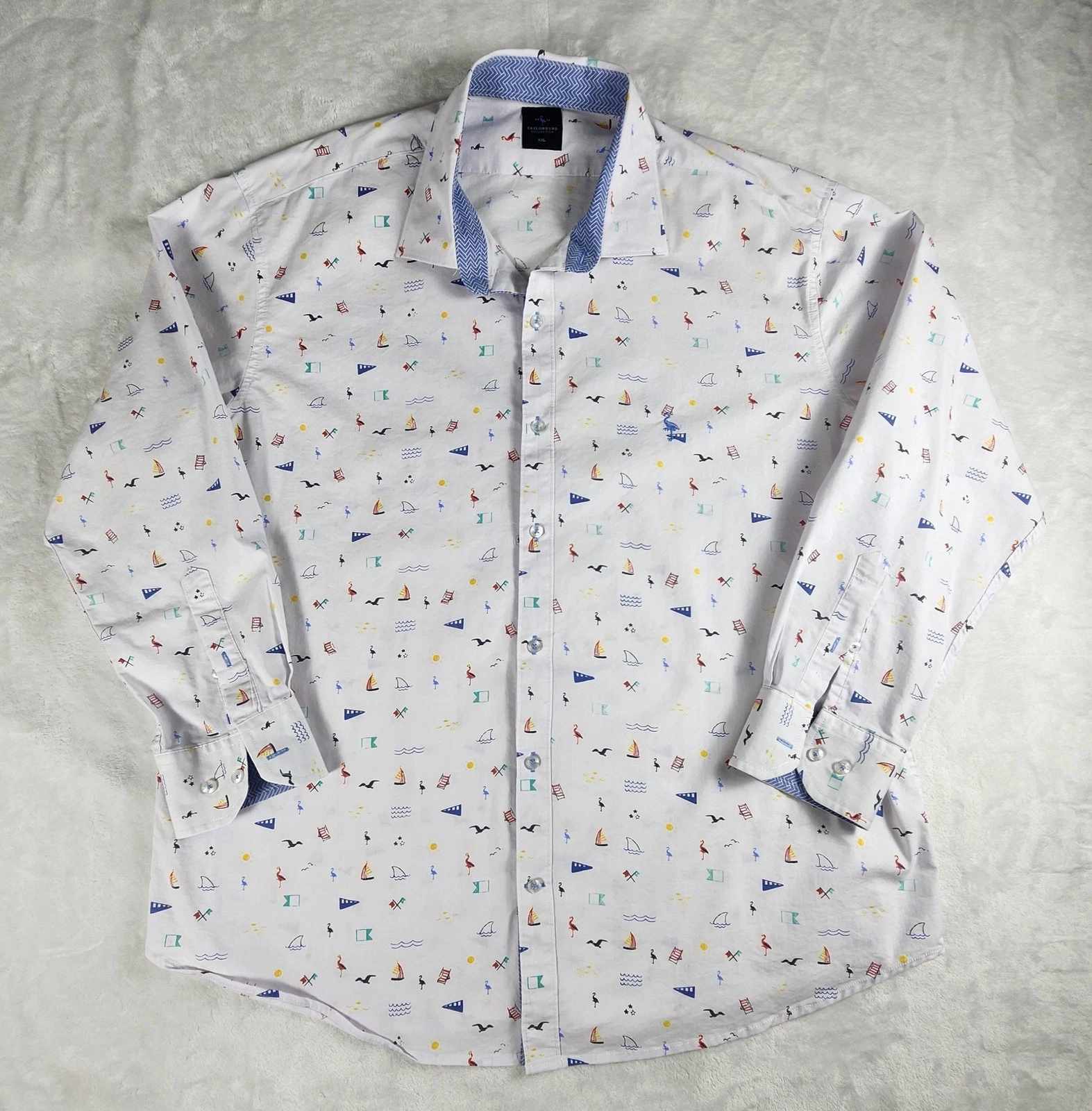 TailorByrd Shirt Mens 2XL White Nautical Print Button Up Long Sleeve Casual