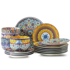 Dinnerware Sets for 6, 18 Pieces Plates and Bowls Set, Ceramic Dishes Set for...