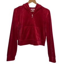 Juicy Couture Classic Velour Zip-Up Hoodie with signature "J" Zipper Pull Size L