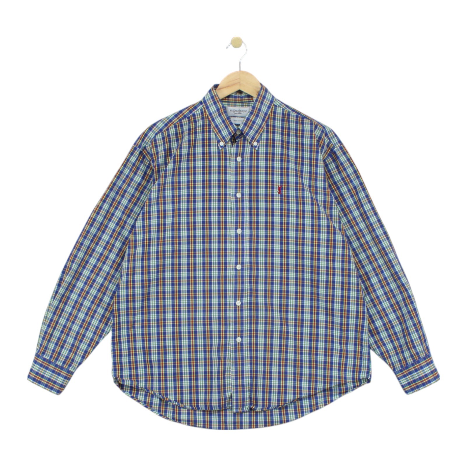 Camicia vintage Yves Saint Laurent a quadri uomo taglia L multicolore con bottoni