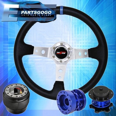 Deep Dish Black Steering Wheel + Extender + Quick Release Hub For 89-05 Eclipse