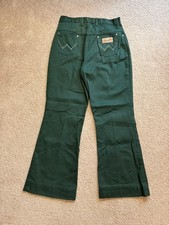VTG 60's Wrangler Misses Mod High Waisted Green Slim Bootcut Jeans 28x28 USA