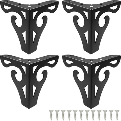 Piutouyar 4 Inch Hollow Out Furniture Legs Set of 4, Black Artistic Metal Sofa C