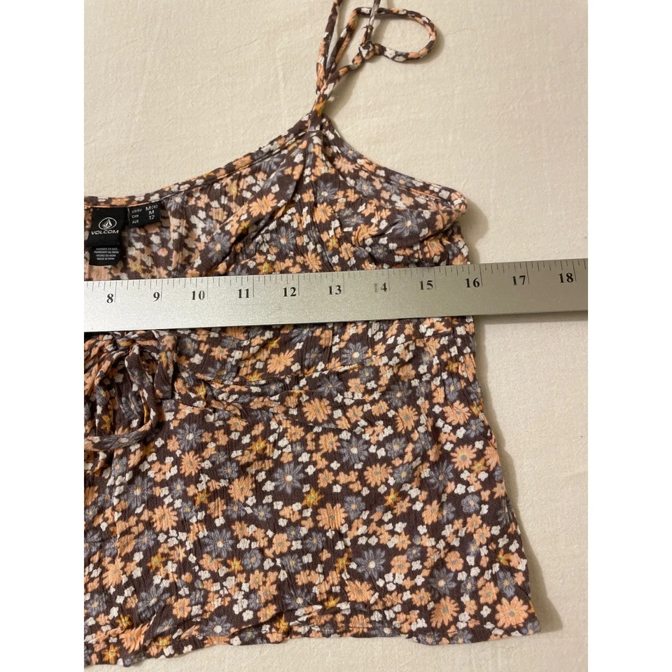 Volcom Womens Size Medium Floral Cami Crop Top Tie Front Spaghetti Strap - Image 4 of 4