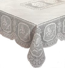 Vinyl Lace Crochet Tablecloth for Kitchen, Dining and Buffet, Floral, Stain R...