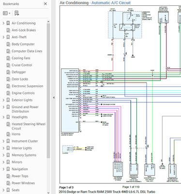 Dodge RAM 2500 2016 Color Wiring Diagram Schematic L6 6.7L DSL 4WD pdf