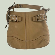 Coach Tan Pebbled Shoulder Bag with Buckle Accent for Women