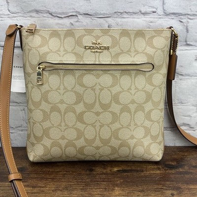 Coach Rowan File Bag In Signature Canvas Light Khaki Light Saddle CS192 Purse