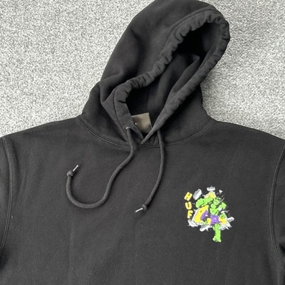 HUF Marvel Hulk Hoodie Mens Medium Black Graphic Pullover Sweatshirt Fleece