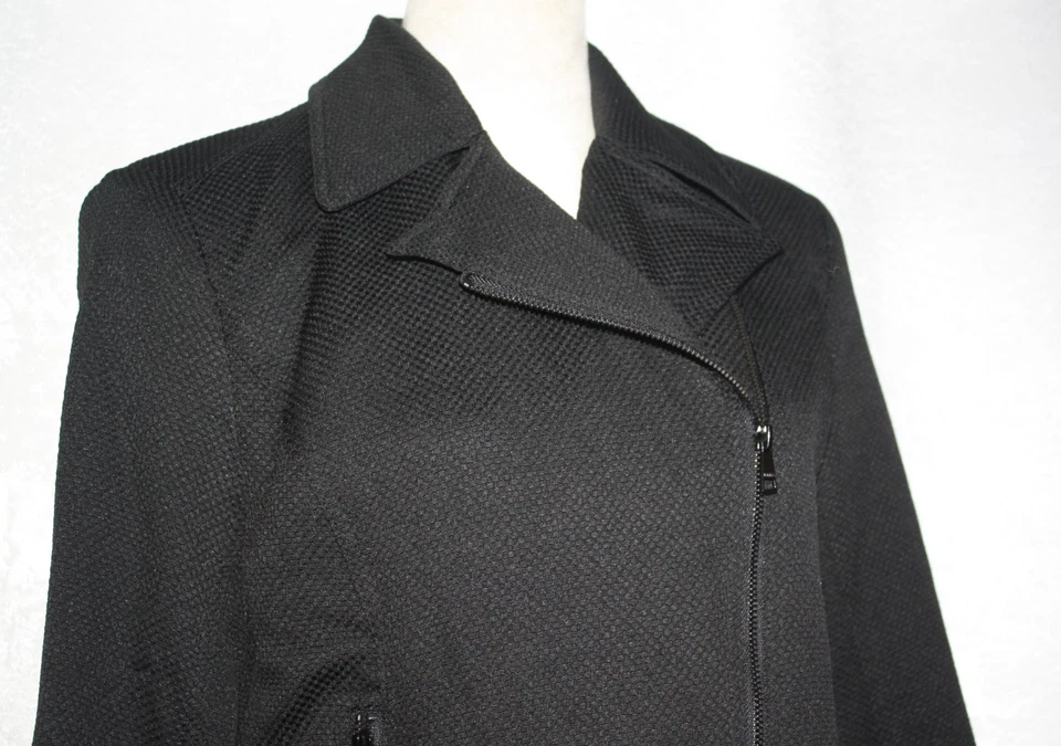 Chaqueta IMNYC Isaac Mizrahi negra texturizada para mujer cremallera asimétrica, talla M, nueva con etiquetas Foto 2 de 4