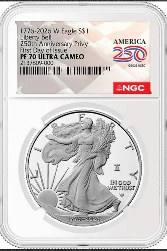 1776-2026 W Proof $1 American Silver Eagle NGC PF70UC Privy 250th Anniversary #1