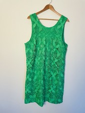 by anthropologie Green Crochet Lace Sleeveless Button Up Back Mini Dress. XL.