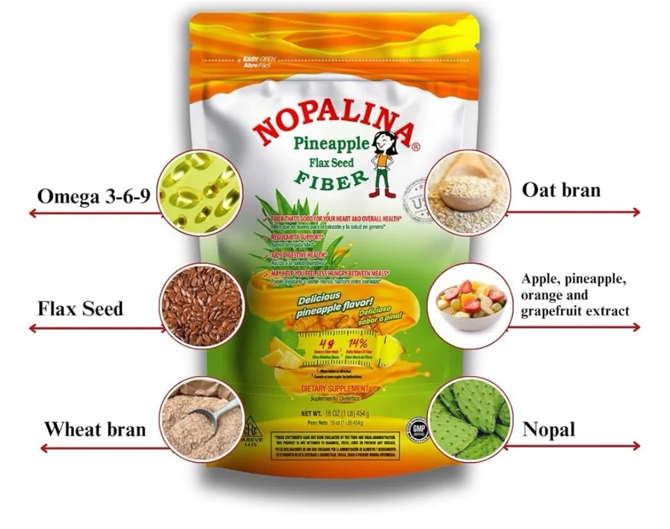 NOPALINA Piña Linaza Fibra 16oz Red. Wt. Foto 3 de 4